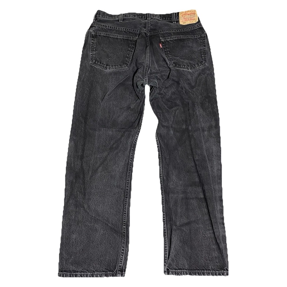 Levis 505 Mens Jeans 36x30 Black Faded Wash Straight Leg Grunge Skater Y2K